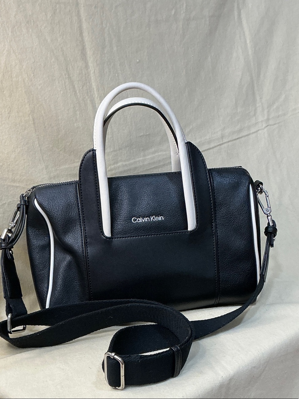 Calvin Klein Black Satchel with White Trim